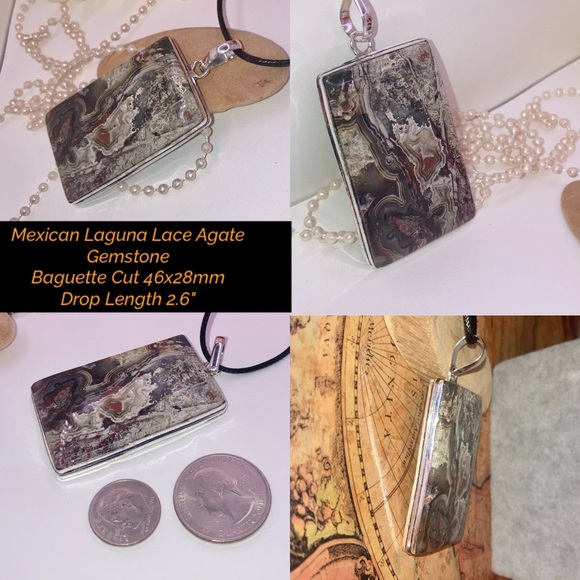 ⭐️WOW⭐️ Mexican Laguna Lace Agate Gemstone Chunky Handmade Pendant - Picture 5 of 7